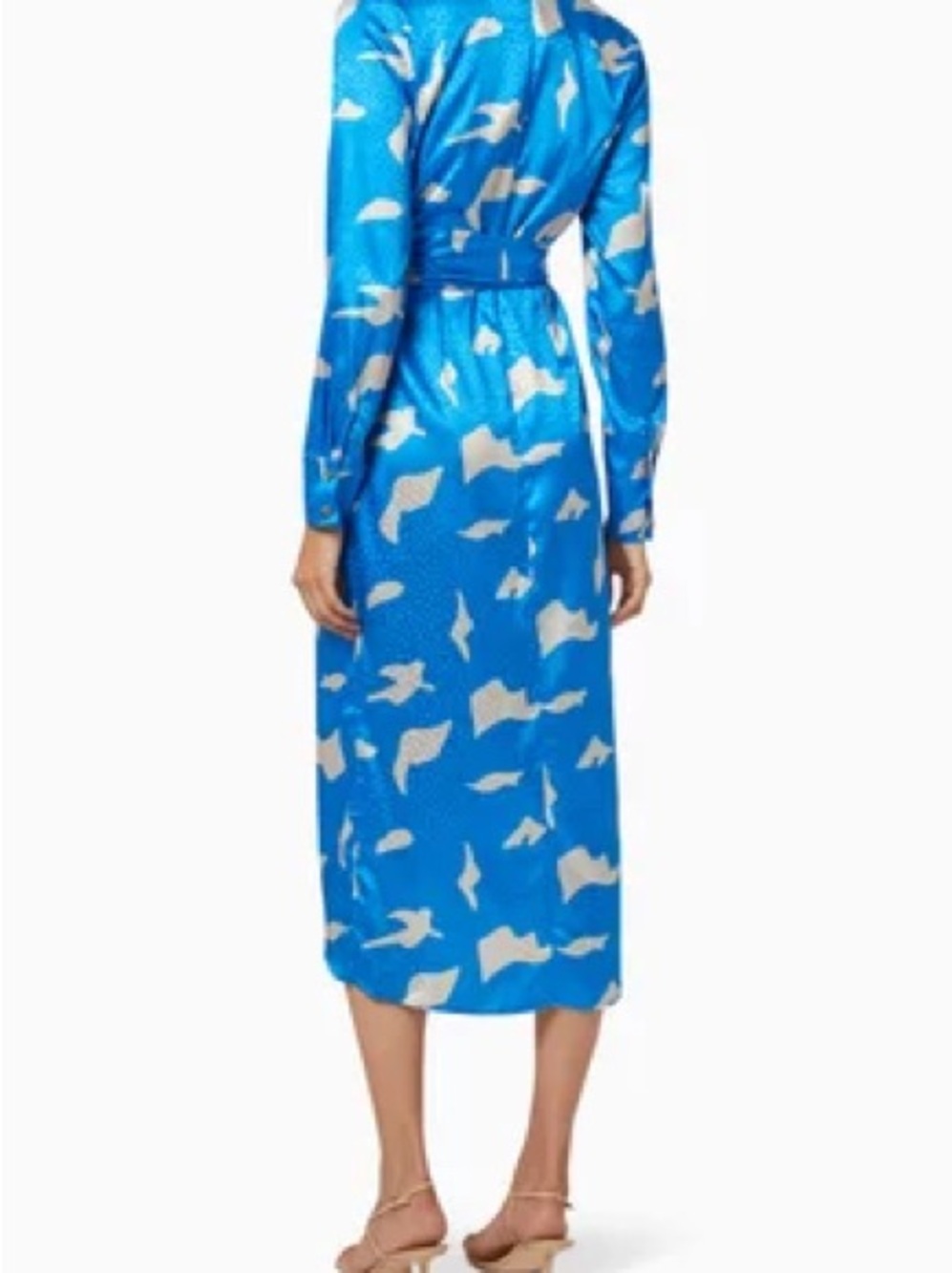 Never Fully Dressed Bright Blue Satin Abstract Shirt Dress